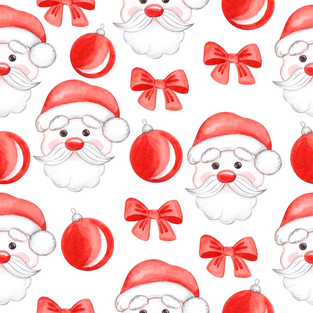 Watercolor Christmas Santa pattern. Vector illustration