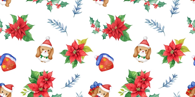 Watercolor christmas season seamless pattern