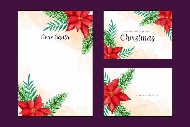 Vector watercolor christmas stationery template