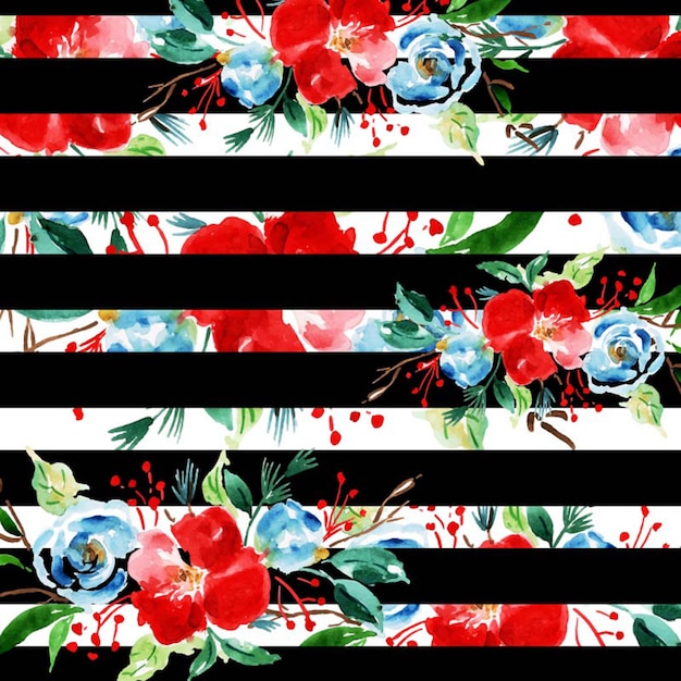 Watercolor Christmas Stripe Floral Background