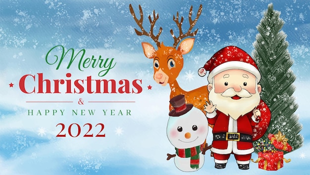 Watercolor Christmas theme and happy new year banner background with ornaments