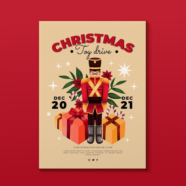 Watercolor christmas toy drive poster template