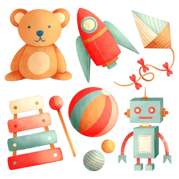 watercolor christmas toys collection