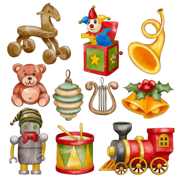 Vector watercolor christmas toys collection