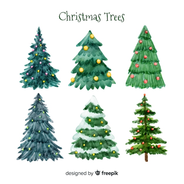 Vector watercolor christmas tree collection