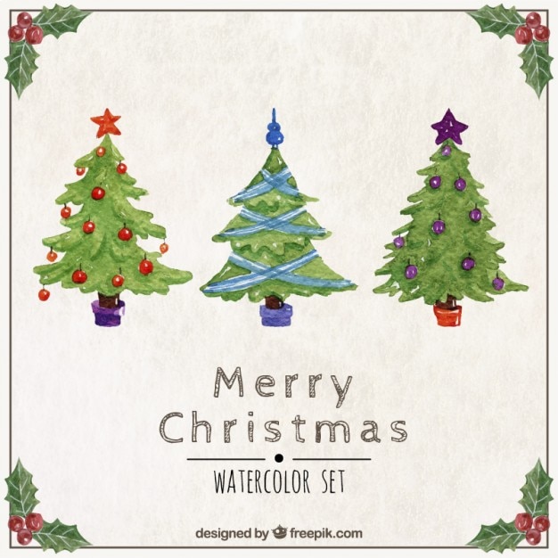 Vector watercolor christmas tree set