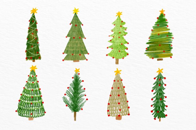 Watercolor christmas tree set