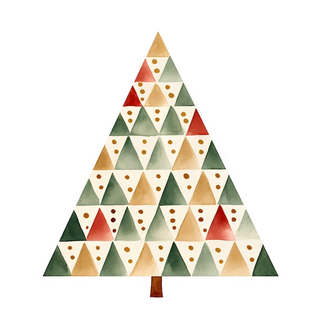 Акварельная рождественская елка с геометрическим орнаментом