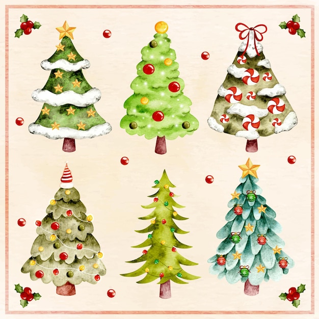 Watercolor christmas tree with ornaments