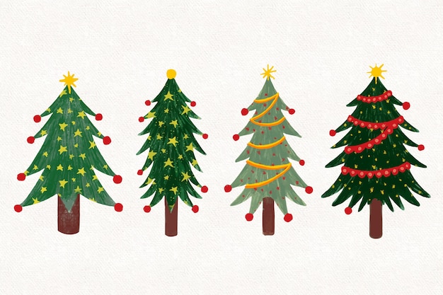 Collezione di alberi di natale ad acquerello