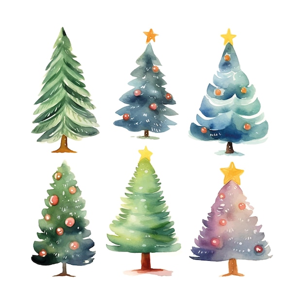 Vector watercolor christmas trees set watercolor for wallpaper design christmas new year