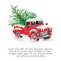 Vector watercolor christmas truck and christmas tree red truck