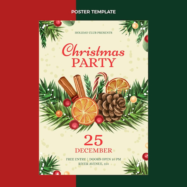 Watercolor christmas vertical poster template