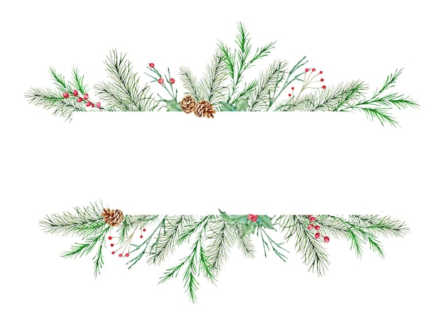 Watercolor christmas wreath with fir branches a