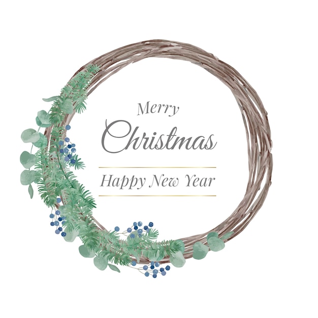 Watercolor christmas wreath with pine branches