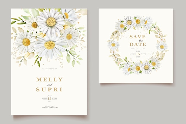 Vector watercolor chrysanthemum  invitation card set