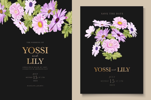 水彩菊の結婚式の招待カード