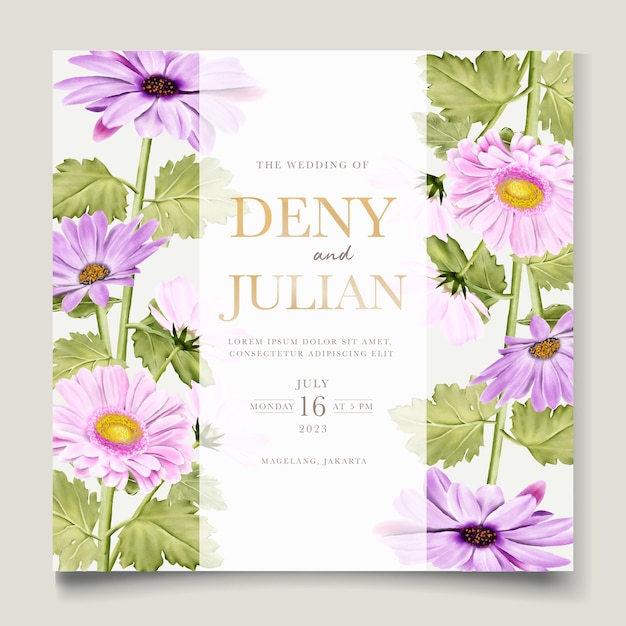 watercolor chrysanthemum wedding invitation card