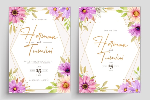 Watercolor chrysanthemum wedding invitation card