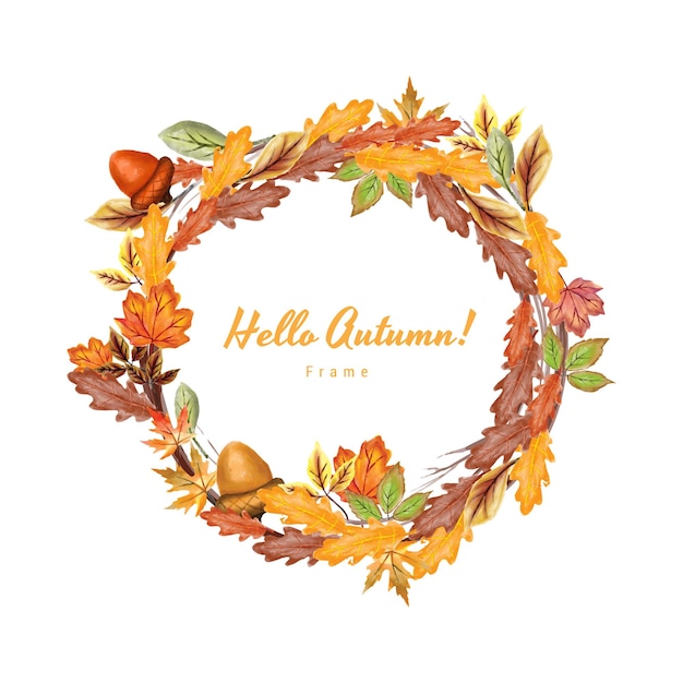 Watercolor circle  autumn leaves for invitation vector illustration