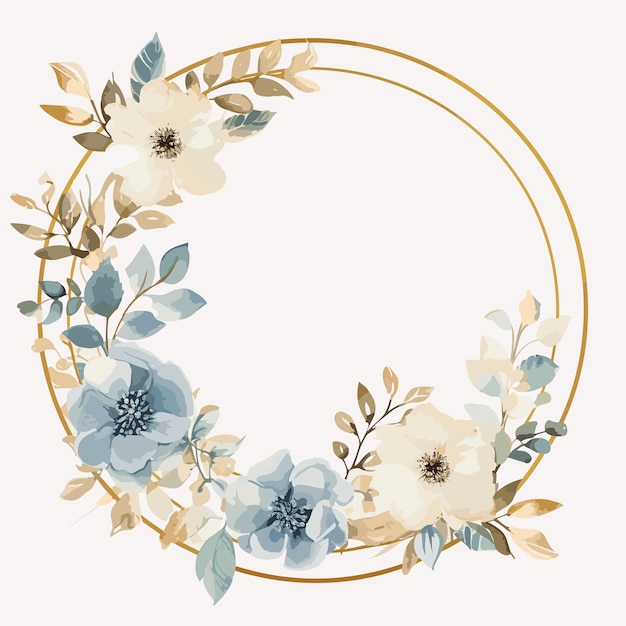 Watercolor circle flowers frame