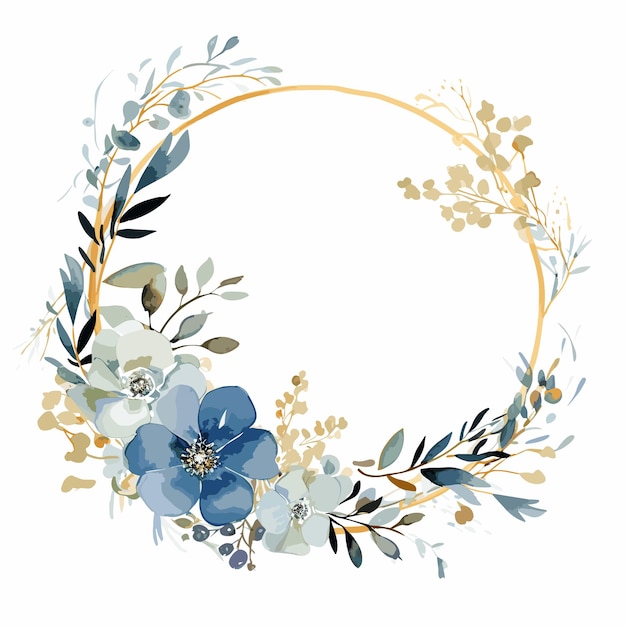 Vector watercolor circle flowers frame