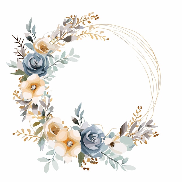 Watercolor circle flowers frame