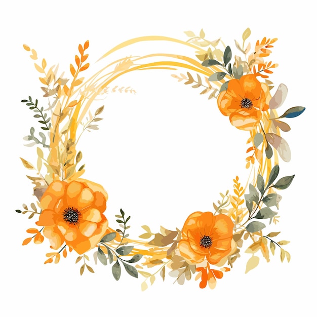 Vector watercolor circle flowers frame