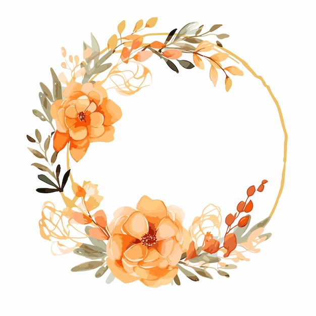 Vector watercolor circle flowers frame