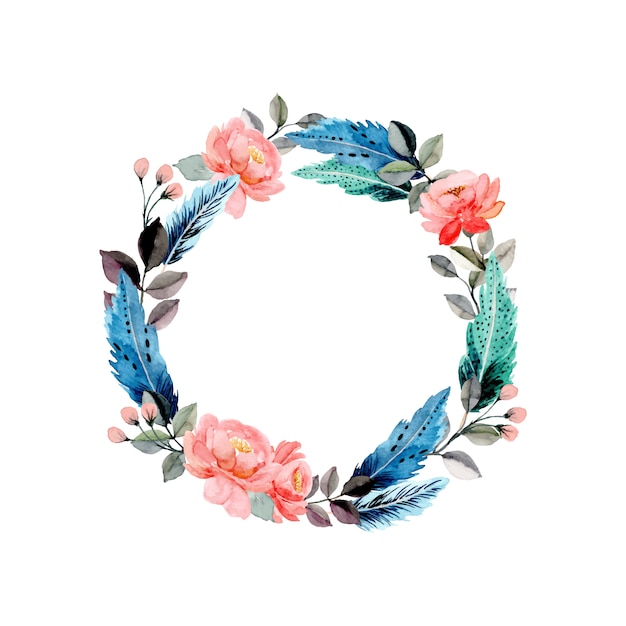 watercolor circle with floral and feather