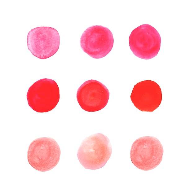 Vector watercolor circles, paint spots on a white background. a palette of pink shades