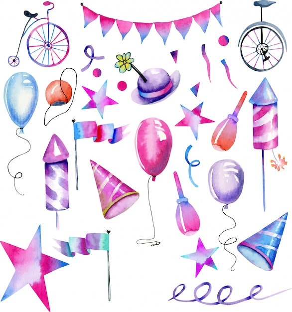 watercolor circus and festive elements collection