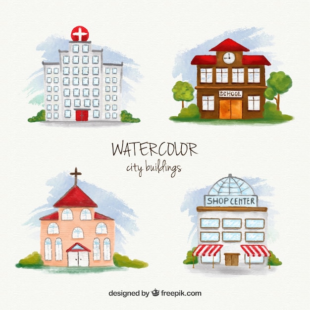 Watercolor city buildings