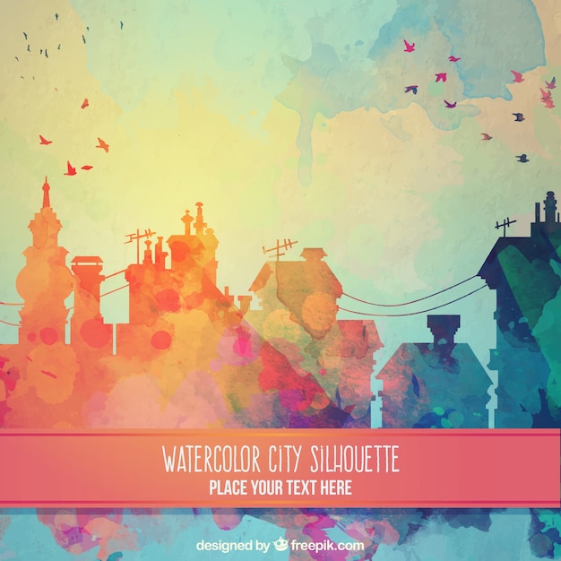 Vector watercolor city silhouettes