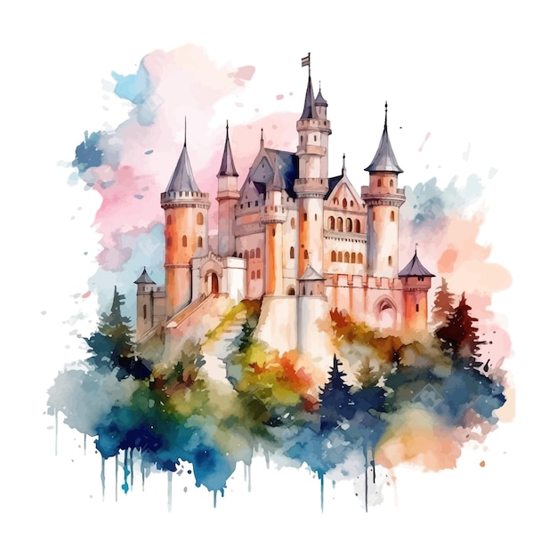 Watercolor Ancient Castles Clipart 8 High Quality JPG Watercolor