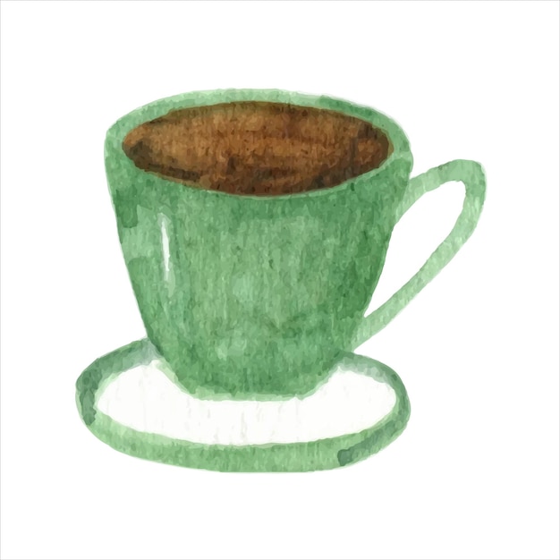 Tazza di caffè verde clipart dell'acquerello. arredamento per la casa e interni accoglienti