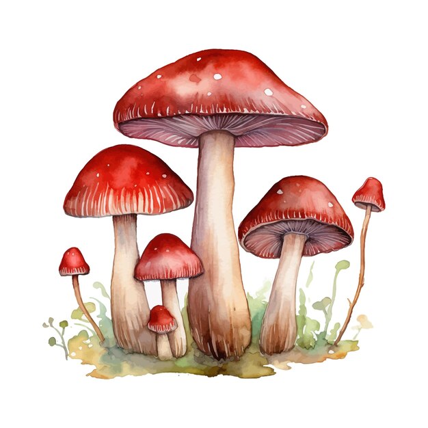 Watercolor clipart of mushrooms white background