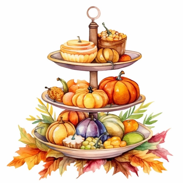 Watercolor Clipart Pumpkin House Farm Thanksgiving