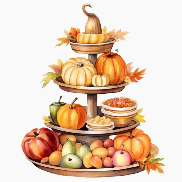 Watercolor Clipart Pumpkin House Farm Thanksgiving