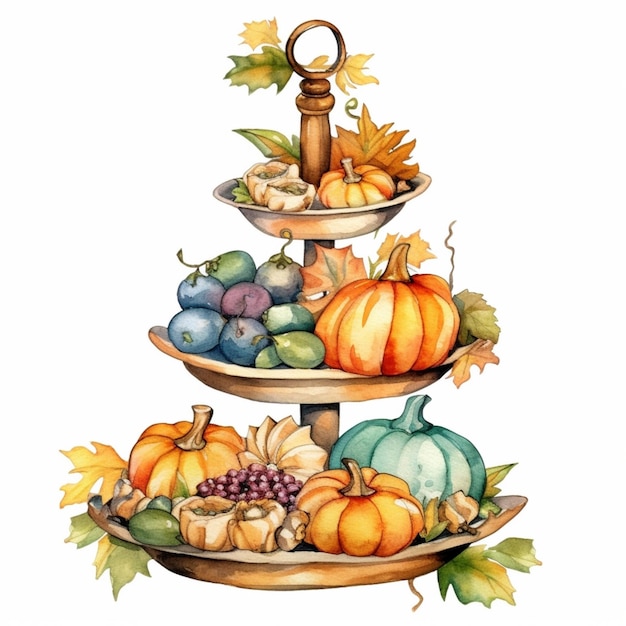 Watercolor Clipart Pumpkin House Farm Thanksgiving