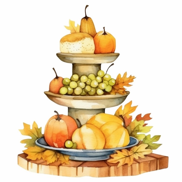 Watercolor Clipart Pumpkin House Farm Thanksgiving