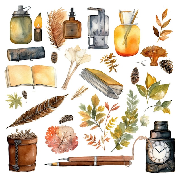 Vector watercolor clipart set writer