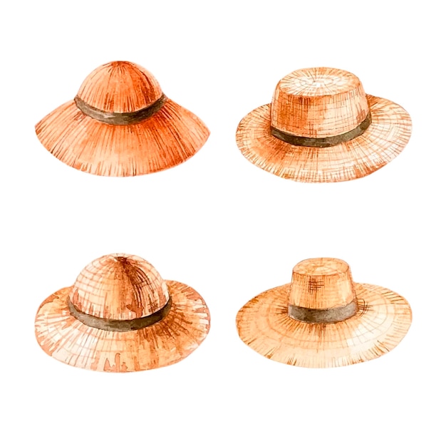 Watercolor clipart straw hats