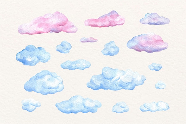Vettore collezione di nuvole ad acquerello