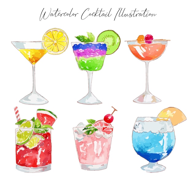 Watercolor Cocktail in Glass Set