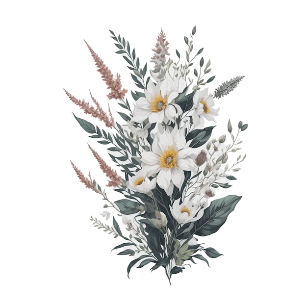 Watercolor Coelogyne Clipart Floral Bouquet Vector