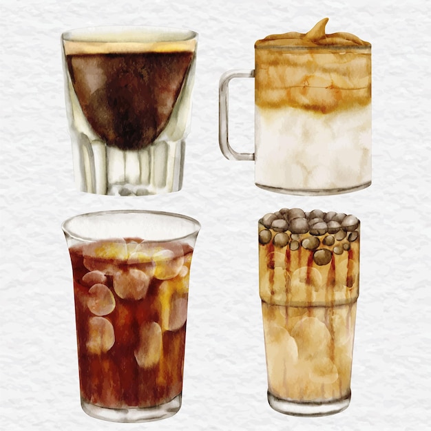 Watercolor coffee cup collection set