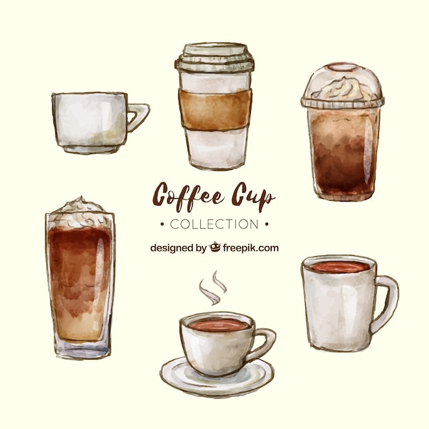 Watercolor coffee cup collection