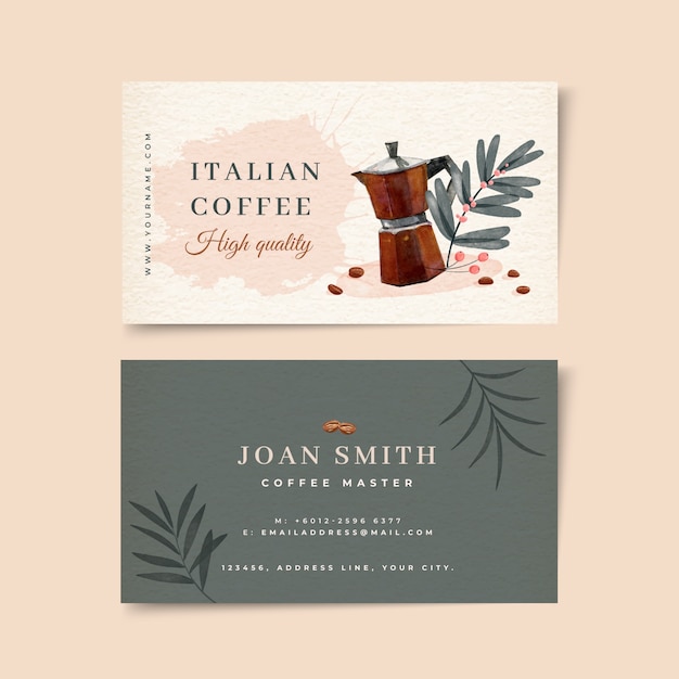 Watercolor coffee plantation horizontal business card