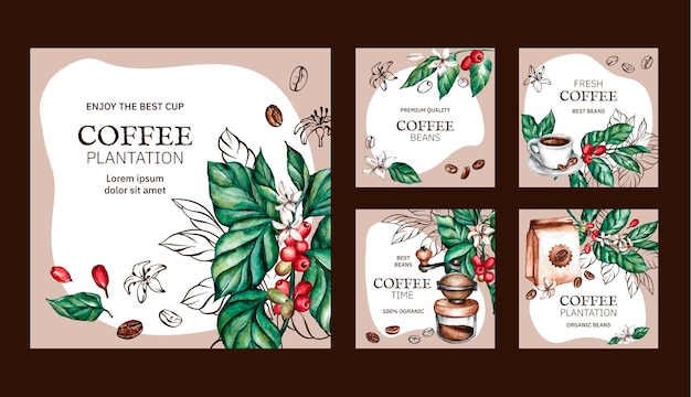 Watercolor coffee plantation instagram post